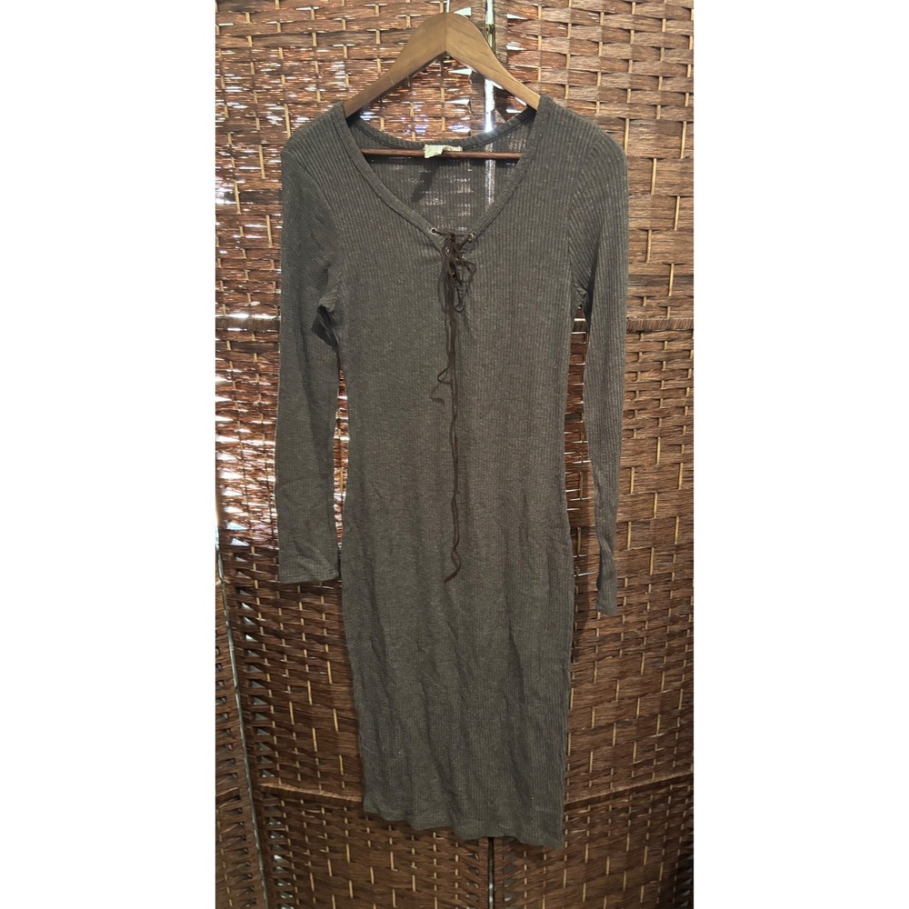 Miley and‎ Molly Brown Ribbed Lace-Up Long Sleeve Bodycon Dress Women's